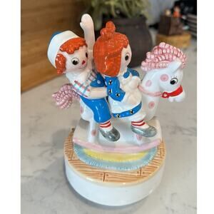 Vintage Raggedy Ann and Andy rocking rodeo horse music box Schmid #600 1982